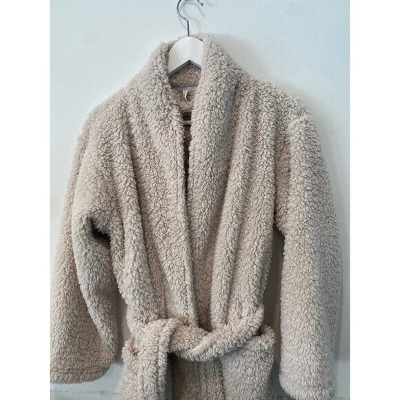 Pottery Barn Women's Teddy Bear Faux Fur Robe Blush-Tan Bath Bed Sz Small - Picture 6 of 8